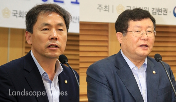 김현권 의원(좌측)과 설훈 의원.    [사진 지재호 기자]