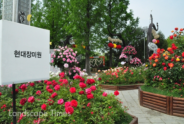2018 고양국제꽃박람회장에 장미정원을 전시한 현대장미원
