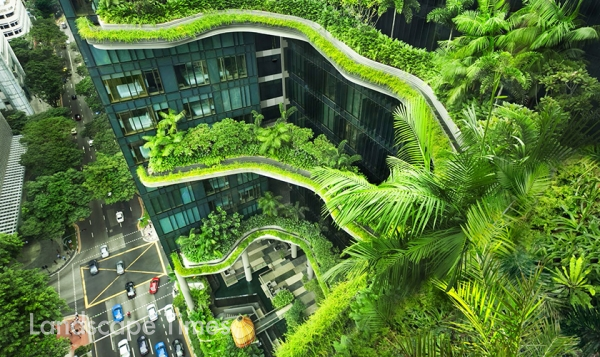 ParkRoyal on Pickering(싱가포르) 웡만썸이 설계한 싱가포르의 생태건축물로, 녹지비율 240%를 확보한 호텔이다. 총 15000㎡ 면적으로, 4층마다 조성된 스카이가든을 비롯해 테라스, 벽면녹화, 폭포 등으로 디자인돼 건물 내‧외부 어디에서나 녹지대를 만날 수 있다.인근 공원을 정부에 기부, 인근 홍림파크(Hong Lin Park)와의 연장선장의 녹지공간으로 계획했다. 이 프로젝트로 싱가포르 최고 환경인증인 싱가포르그린마크플래티넘 상을 수상했다.