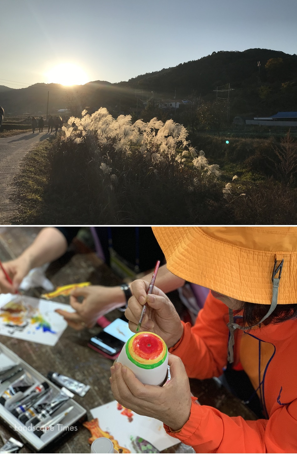 이현동 생태마을 억새습지(위), 도예공방에서 대전 깃대종인 감돌고기 모양의 풍경 만들기 체험 모습