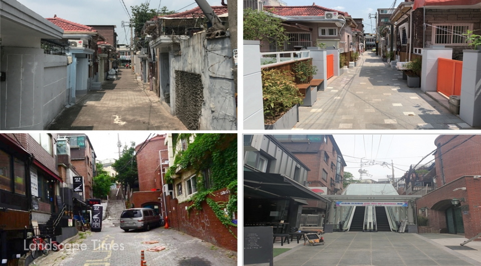 장위동 가꿈주택사업 전후와 신촌동 마을공간개선사업 전후 서울시