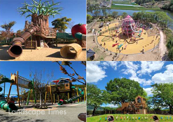 (왼쪽 위 시계방향으로) 국립생태원 생태놀이터, 사명대사 유적지 연꽃타워 놀이터, 큰나무놀이터, 물초울공원 어린이모험놀이시설       ⓒ행안부