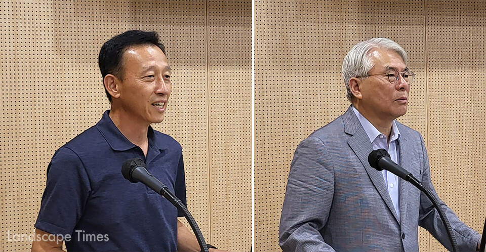 왼쪽부터 김태경 한국조경학회장, 김홍배 LH토지주택연구원장