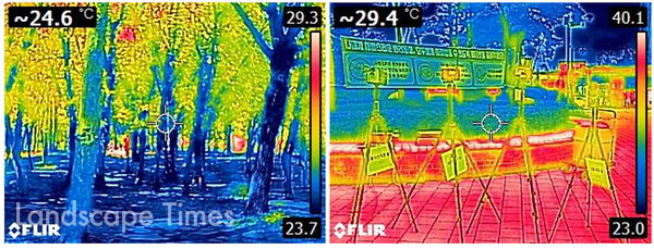 부평 신트리공원(좌)과 도심지(우) (도시 숲과 대조지점 적외선열화상카메라 )   ⓒ인천시