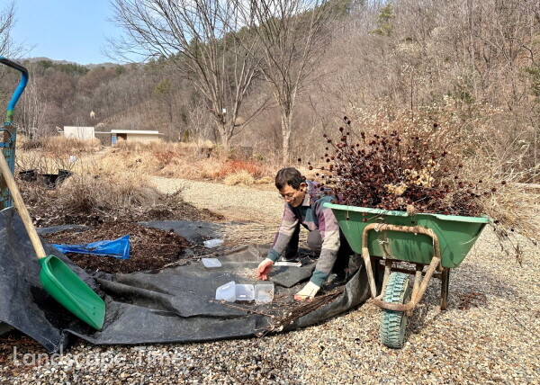 김재용 정원사가 종자 채집을 하고 있다.