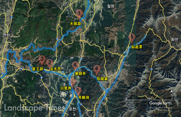 포천의 ‘영평팔경’ 위치도 (자료:  구글맵)